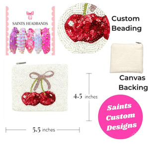 Handcrafted Beaded Cherry Motif Zip Pouch <b>Bag</b> Women Designer <b>Sequin</b> Embroidery Clutch Coin Purse Gift OEM Supplier - Product Image 5