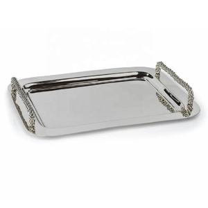 Bandeja de aluminio con borde martillado contemporáneo Rectangular de alta calidad, bandeja de servicio de aluminio, mesa de comedor, bandeja de servicio - Product Image 2