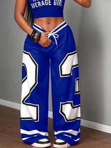 Plus Size 2026 Spring/Summer Sexy Casual Jogger <b>Pants</b> Loose Wide-Leg Flat 100% Cotton Digital Print Straight-Leg Drawstring - Product Image 4