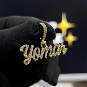 <b>Custom</b> Cursive <b>Name</b> Pendant 925 Sterling Silver VVS Moissanite Iced Out Hip Hop <b>Necklace</b> Yellow Gold Round Cut Pave Jewelry Mens - Product Image 4
