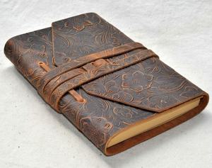 Flower Embossed Leather Journal, Notebook Antique Handmade Kraft Paper Leather <b>Diary</b> Best Gift Journal for Men Women - Product Image 3