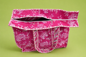 Quilted Cotton <b>Tote</b> Bag Reversible Floral Print Shoulder Handbag Rope Handles <b>Zipper</b> Closure for Shopping Daily Use - Product Image 2