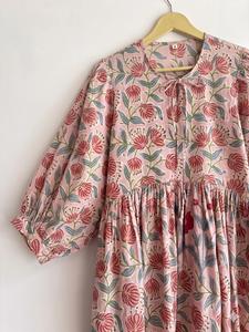 Vestido Midi de Algodón para Mujer, Estampado Floral a Mano, Estilo Boho Chic, con Mangas Largas, Corte Casual, Veraniego, Vintage, Línea A - Product Image 3