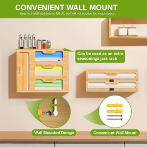 Organizzatore in bambù con 2 dispenser per pellicole e 4 scomparti per sacchetti in plastica per alimenti da cucina - Product Image 2