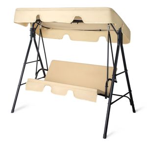 Dondolo da Giardino Modello KD Khaki 68*43*60 Pollici con Cuscino e Tettuccio in Ferro e Tessuto Oxford, Capacità 250kg - Product Image 1