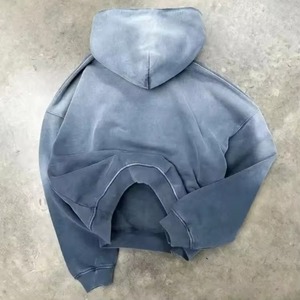 Customized Logo Wholesale Distressed Heavyweight 450gsm Hoodies Double Layer Streetwear Stone Washed <b>Pullover</b> Cropped Sun Faded - Product Image 2