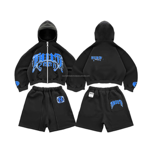 Ensemble 2 pièces personnalisé avec logo, effet délavé, pour femme : sweat à capuche, veste courte et mini-jupe – Collection 2026 - Product Image 1