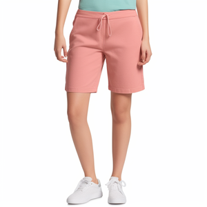 Shorts Florales Tejidos Rosas para Mujer, Cintura Media, Cordón Ajustable, Casuales, Transpirables, Antiestáticos, de Poliéster/Algodón Lavado, Corte Regular - Product Image 1