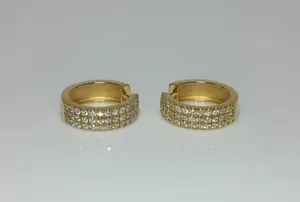 Soldes du Black Friday ! Boucles d'oreilles créoles en diamant naturel rond, or jaune massif 14 carats - Product Image 3