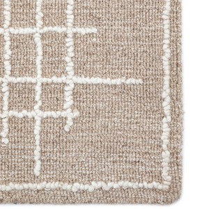 Alfombra Minimalista con Patrón de Cuadrícula Color Marfil |   Alfombra Moderna de Lana Texturizada Hecha a Mano, Alfombra Suave de Color Neutro para Decoración de Sala de Estar y Dormitorio - Product Image 5