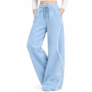 Womens Casual Flared <b>Fleece</b> <b>Trousers</b> Wide Leg Sweatpants Custom Sportswear Wholesale Manufacturer Supplier OEM ODM Winter Pants - Product Image 1