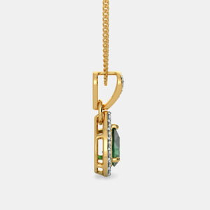 14K Yellow Gold Pear Emerald Halo Lab Grown Diamond Pendant Necklace - Product Image 2
