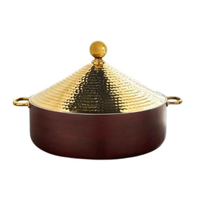 Stylish Stainless Steel Chafing Dish Keeping <b>Food</b> Warm Tabletop Kitchen <b>Food</b> <b>Server</b> Lid Wooden Hotpot Pot Non-Stick Exterior - Product Image 2