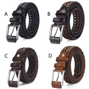 Ceinture en cuir véritable pour homme, tressée, respirante, réglable, avec boucle en acier solide, style décontracté et tendance. - Product Image 2