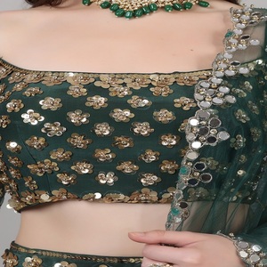 Lehenga choli de diseñador para mujer Royal Glam Fashion, color verde con lentejuelas, perlas, espejos y trabajo de hilo. - Product Image 6