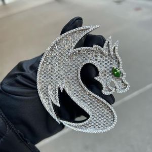 Pendentif Dragon de Luxe en Argent 925 avec Moissanite Ronde Taille Brillant, Micro-Incrustation, Bijou Unisexe Thème Animal Hip Hop - Product Image 3