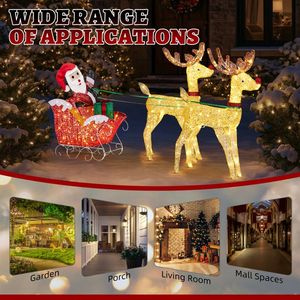 Decoraciones Navideñas de Reno y Trineo Preiluminadas, 270 LED Blanco Cálido, Decoraciones Festivas para Interiores y Exteriores para Navidad - Product Image 6
