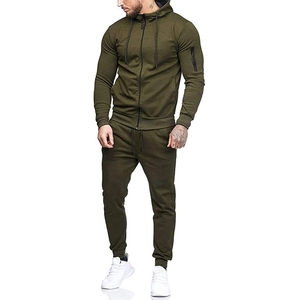 Best Selling Men's Army Green Two Piece <b>Hooded</b> Tracksuit Full <b>Zip</b> Sportswear Wholesale Manufacturer in Pakistan - Product Image 1