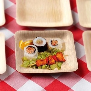 Nouvelles assiettes compostables en feuilles de palmier d'arec pour les célébrations d'anniversaire et les événements, assiettes carrées de 6 pouces, lot de 25, service de nourriture - Product Image 1