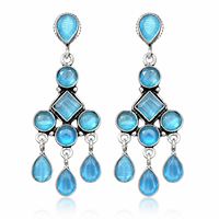 Boucles d'oreilles pendantes faites à la main en laiton plaqué argent, style vintage antique, avec pierre précieuse bleue taille poire, certifiées authentiques, vente en gros directe