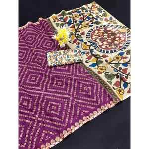 DISEÑADOR DE LINO BANDHEJ IMPRESIÓN DIGITAL TRABAJO SAREE CON VINO BOLUSE SIN COSTAR - Product Image 1