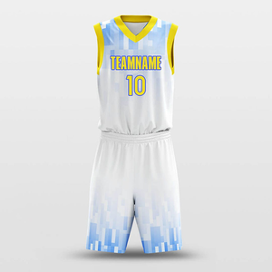 Uniformes de basket-ball sublimés personnalisés, nom de l'équipe, 10 blancs, bleus, jaunes, col en V, sans manches, unisexe, adulte, toutes saisons, coupe athlétique - Product Image 2