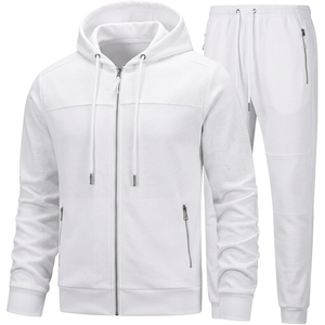 Survêtement à capuche pour homme, fermeture éclair intégrale, couleur unie, sweat-shirt et pantalon décontractés, respirant, en polaire écologique, vêtements d'hiver - Product Image 2