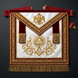 Delantal Masónico de Lujo Personalizado de 32 Pulgadas, con Tela Blanca para Coser, Bordado Dorado, Flecos y Emblema Cuadrado de Águila de Dos Cabezas - Product Image 1