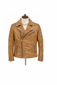 Veste en cuir de mouton unie pour homme, tendance 2025, lavée et cirée, semi-végétale - Product Image 2
