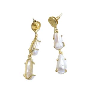 Boucles d'oreilles en laiton à la mode, vente en gros, boucles d'oreilles en perles et pierres organiques, finition plaquée or 18 carats, design bohème chic, qualité d'exportation en gros - Product Image 2