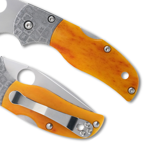 Couteaux pliants orange haut de gamme avec bolster métallique décoratif gravé, lame argentée lisse, clip de poche compact et design élégant - Product Image 6