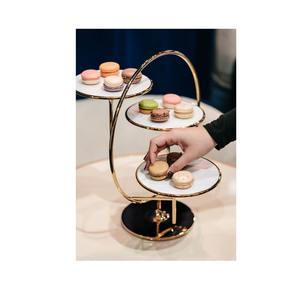 Luxury Metal Handmade 3-Tier Cake Stand Decorative Handle Customizable Color Logo for Birthday Celebrations <b>Bakery</b> Showcase - Product Image 6
