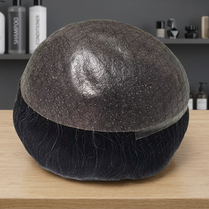 Prothèse capillaire pour homme en cheveux naturels, densité 130%, Remy indien, lisse, base en dentelle et PU, design central, nœuds invisibles, base mono - Product Image 1