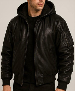 Men's Genuine Leather Winter Jackets with Stand Collar and Front Logo Quick Dry & Breathable Casual Style - Product Image 4