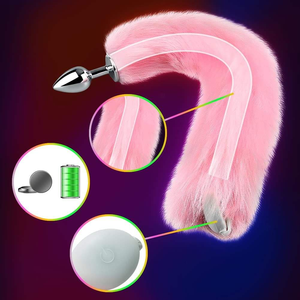 Cola de Zorro, Juguete Sexual para Adultos, Luminoso, Impermeable, de Aleación, con Pelo Artificial, Tapón Anal, Tamaños SML, Rosa/Blanco, para Juegos de Rol Sexuales - Product Image 4