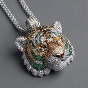 Colgante de Cabeza de Tigre Iced Out con Moissanita, Estilo Hip Hop, Oro 10K 14K, Plata, Lujo, Bling, Estilo Rapper, Colgante de Declaración - Product Image 3