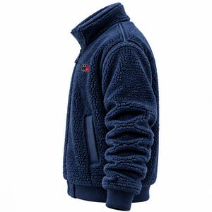 Hot Selling <b>Men's</b> Heavyweight Sherpa Fleece Jacket Navy Blue Stand Collar Full Zip <b>Thermal</b> Teddy Coat Outer Winterwear OEM - Product Image 4