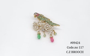 09424CZ Parrot Brooch Bird Brooch <b>Pin</b> Designer CZ Brooch Mehandi Plated Bird CZ Brooch Multi Color Cubic Zirconia Wedding - Product Image 2