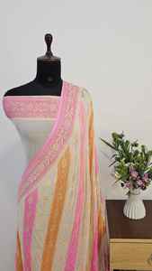 Sari en soie 100% pure Banarasi Khaddi Chiffon Georgette, teinture au pinceau Rangkat de luxe, pour soirée, ethnique indien traditionnel, séchage rapide - Product Image 5
