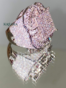 Unisex White Gold Diamond Ring Luxury Style Party Jewellry Lab Grown Diamonds D <b>Colour</b> Octagon <b>Shape</b> 925 Silver Ring - Product Image 2