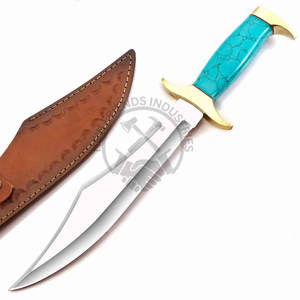 Nouveau couteau à lame fixe personnalisable en acier J2, couteau Bowie de collection, couteau de chasse, couteau de survie avec manche en pierre verte et étui - Product Image 3