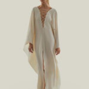 Elegant <b>White</b> V-neck Full Sleeve A-Line Floor-Length 100% Cotton Anti-static Quick Dry Party <b>Evening</b> Dress Comfortable Women - Product Image 5