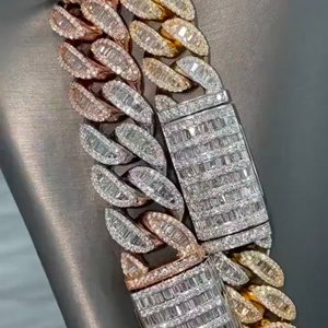 Silver <b>Iced</b> <b>Out</b> Moissanite Cuban Link <b>Chain</b> 18mm Gold Plated Rappers Style Unisex - Product Image 4