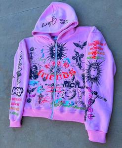 Premium quality Customized Heavy Printed <b>Hoodie</b> Streetwear Multi Color Zipper up Boxy Vintage Graphic Printed Hoodies - Product Image 4