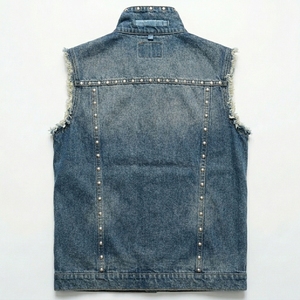 Gilet en jean pour homme avec clous, col rabattu, vêtement d'extérieur décontracté, 100% coton, couleur unie, longueur normale - Product Image 2