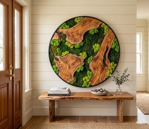 Arte de pared de musgo Evergreen, decoración de madera, escultura inspirada en la naturaleza, panel de arte forestal, acento botánico, decoración interior de lujo - Product Image 5
