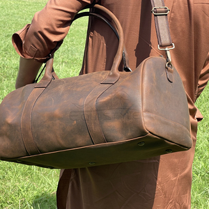 Sac de voyage classique en cuir marron, sac de week-end en cuir de vache véritable de qualité supérieure, grande capacité, logo personnalisé, sac de voyage - Product Image 4