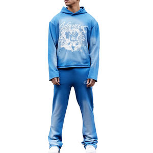 Can Be Customized Street Wear High Quality Clothing Jogging Flare Pants Puff Printing <b>Tech</b> Fleece Tracksuit for Men - Product Image 1