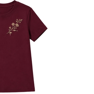T-shirt en coton beige à col rond brodé floral pour femme, manches courtes, décontracté, personnalisé, OEM, premium, mode estivale - Product Image 4