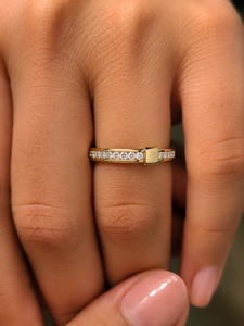 Modernist Lock Buckle Band Channel Set Eternity Wedding Ring 18K <b>Solid</b> Gold Round Cut Lab Grown Diamond Ring Factory Wholesale - Product Image 2
